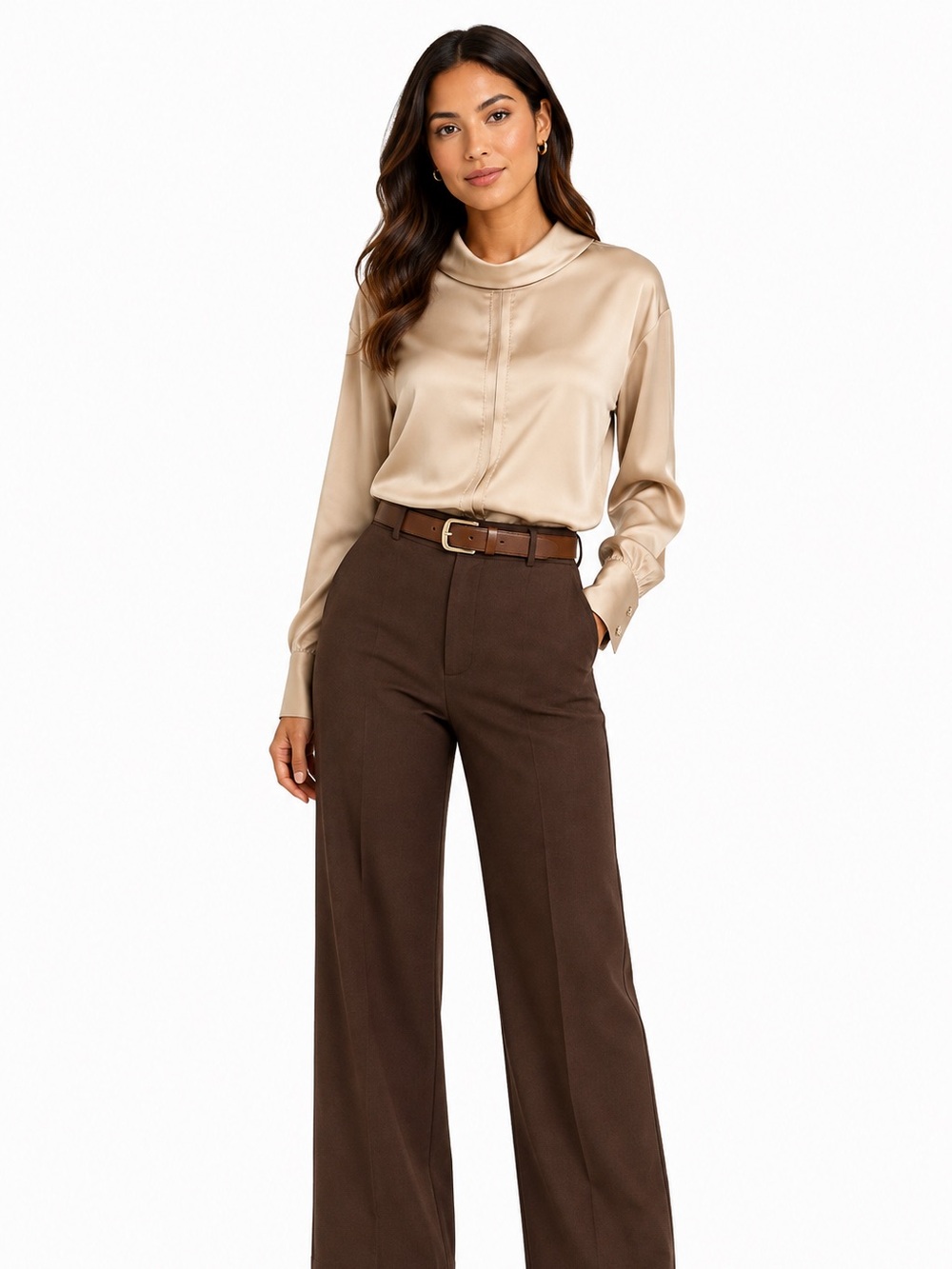 White House Black Market Irish Cream Satin Tie Neck Blouse Size M.   NWT